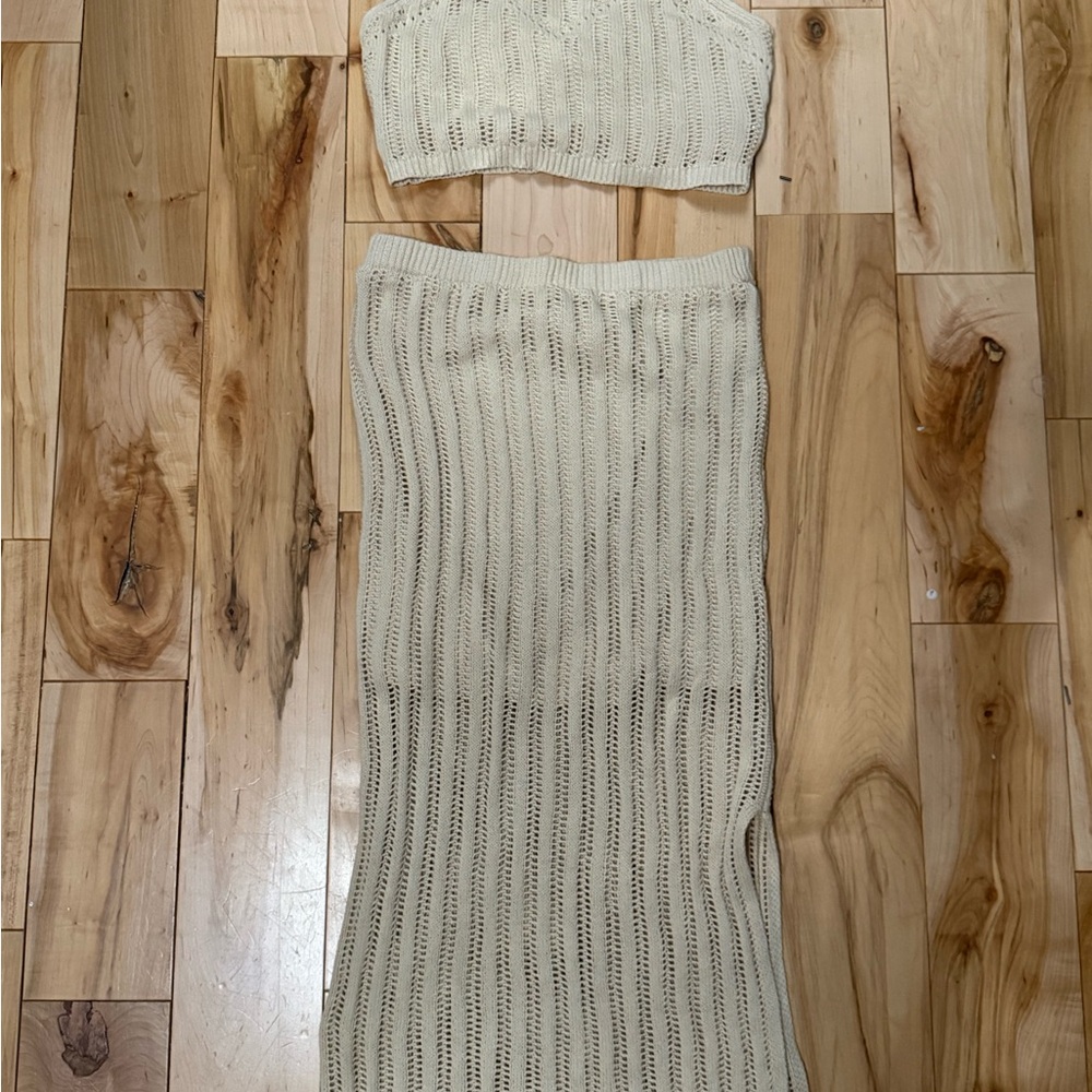Cream Knit Skirt Set